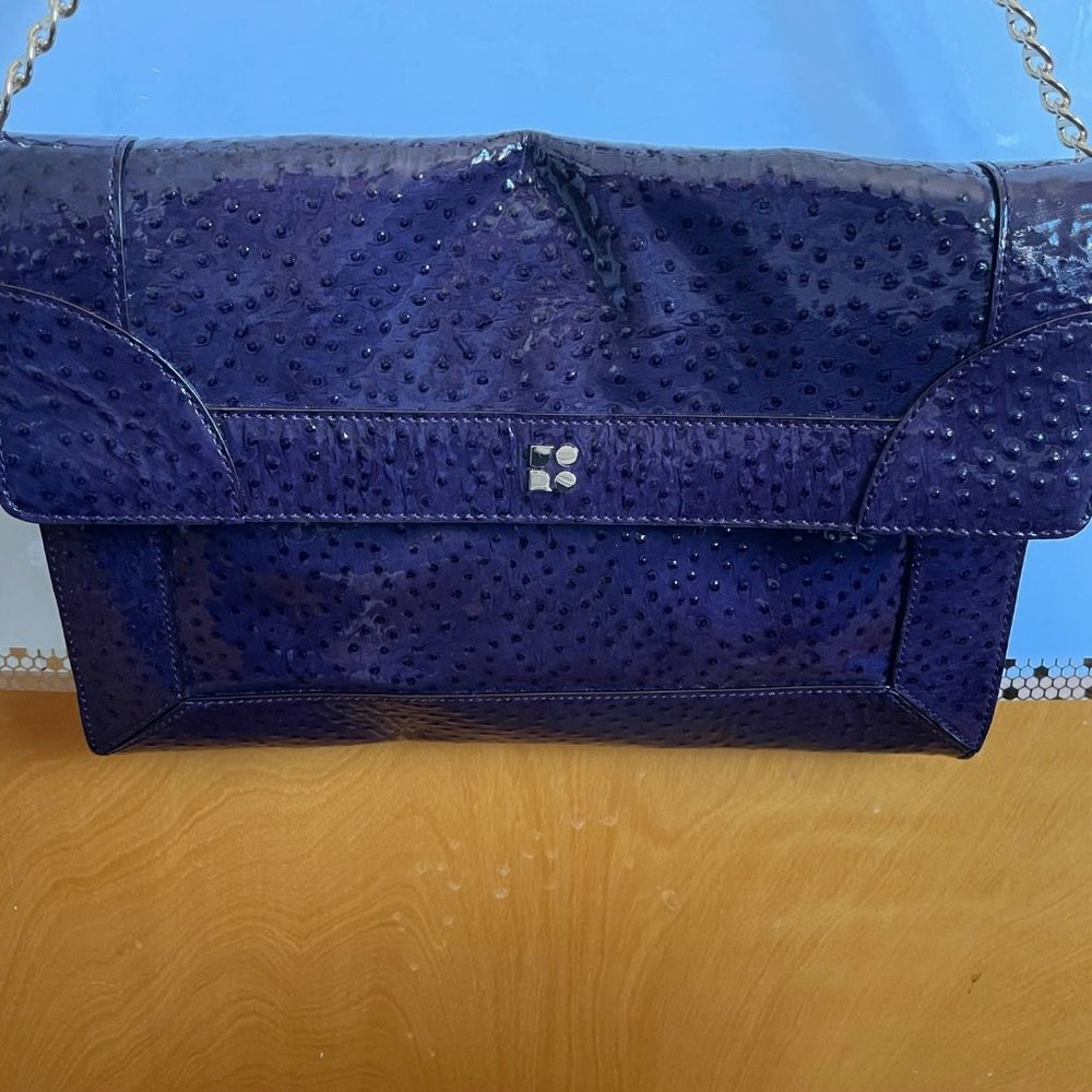 Kate Spade Large Dark Purple Embossed Patent Leather Shoulder Clutch Bag